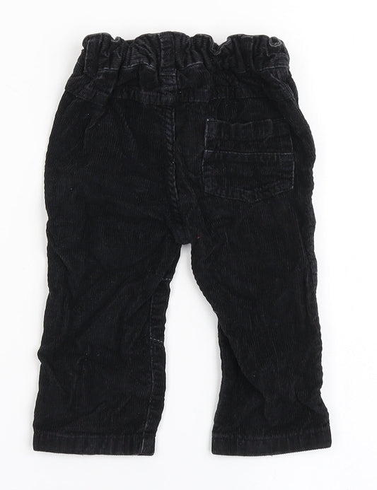 George Boys Black 100% Cotton Cargo Trousers Size 9-12 Months Button