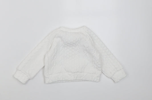 Preworn Girls White Geometric Cotton Pullover Jumper Size 3-6 Months Button
