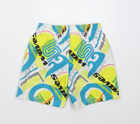 Marks and Spencer Boys Multicoloured Geometric Polyester Sweat Shorts Size 2-3 Years Regular Tie - Surf