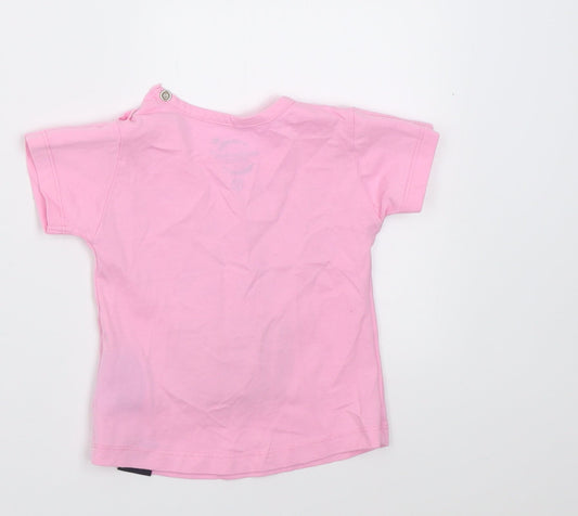 portAventura Girls Pink Cotton Basic T-Shirt Size 6-9 Months Crew Neck Pullover