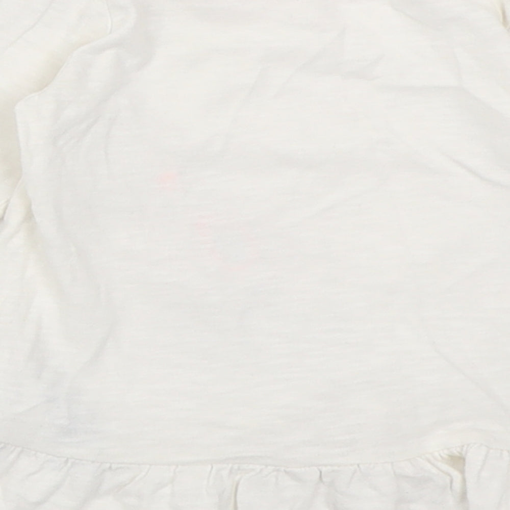 Mothercare Girls White Cotton Tunic Casual Size 6-9 Months Crew Neck Button - elephant