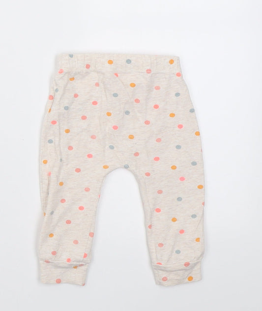 Mothercare Girls Beige Polka Dot Cotton Capri Trousers Size 6-9 Months Pullover