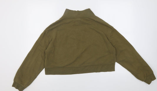 H&M Womens Green High Neck Cotton Pullover Jumper Size M