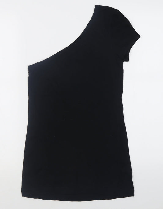 Miss Selfridge Womens Black Cotton Basic T-Shirt Size 8 One Shoulder