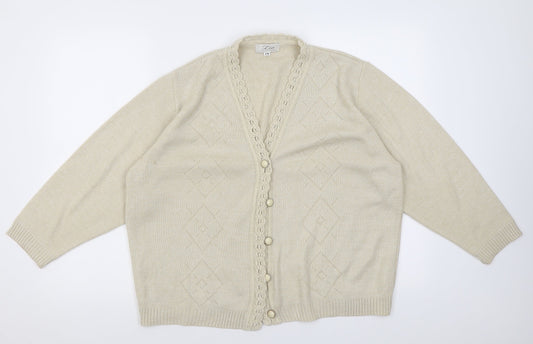 Lio Womens Beige V-Neck Acrylic Cardigan Jumper Size M