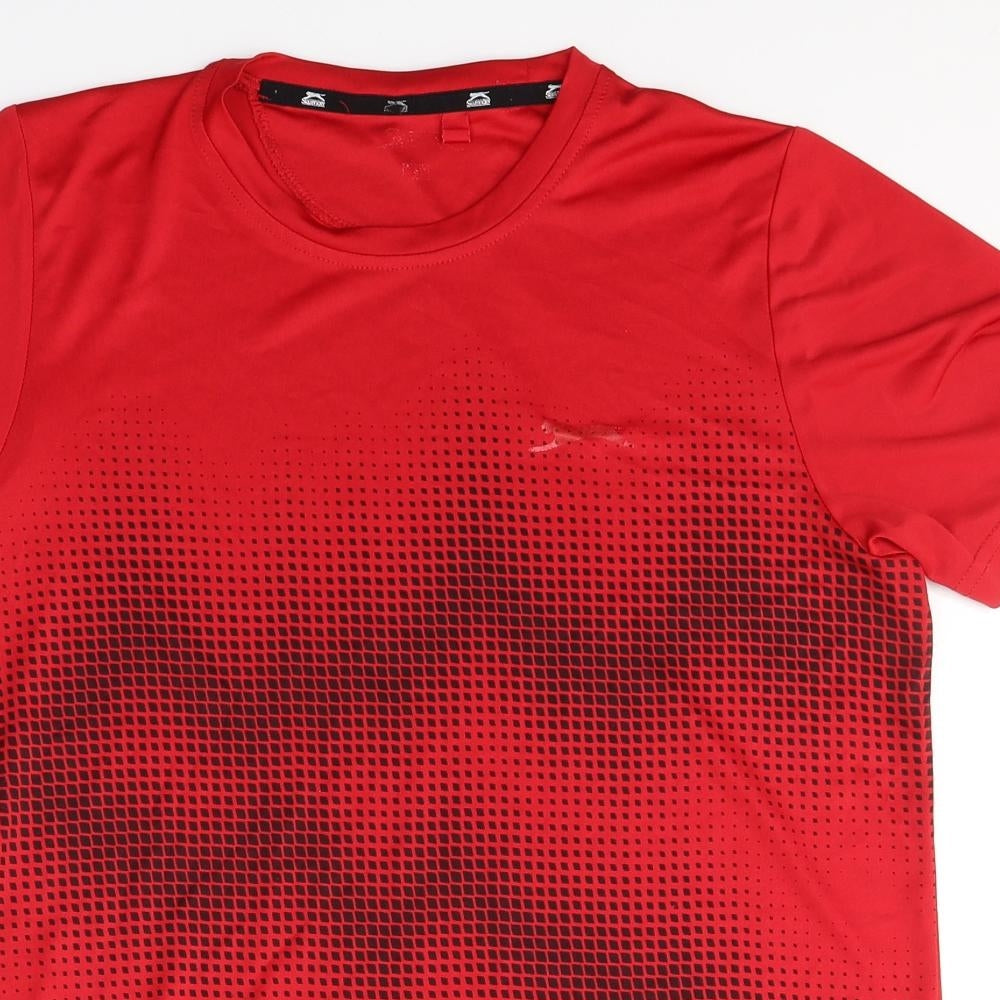 Slazenger Mens Red Geometric Polyester T-Shirt Size S Round Neck