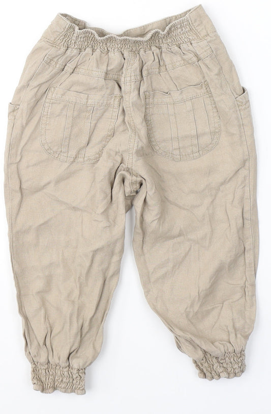 George Girls Beige Linen Carrot Trousers Size 7-8 Years Regular - cropped