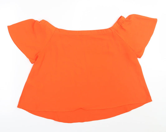 New Look Womens Orange Polyester Basic Blouse Size 14 Off the Shoulder