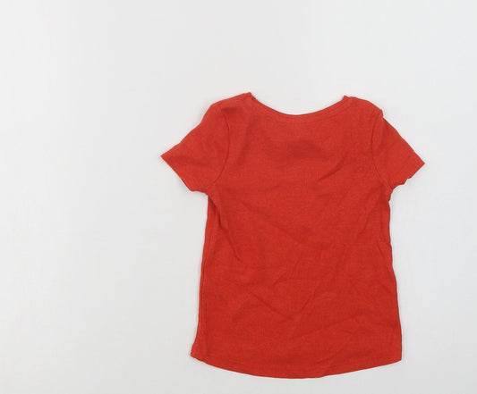 TU Girls Red Cotton Basic T-Shirt Size 2-3 Years Crew Neck - Flower