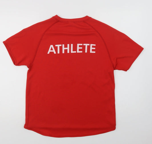 Star World Mens Red Polyester Basic T-Shirt Size M Crew Neck