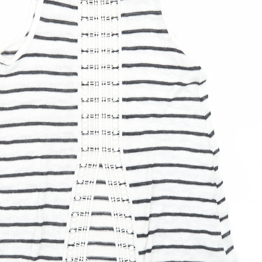 New Look Womens White Striped Viscose Basic Tank Size 8 Round Neck - Open back