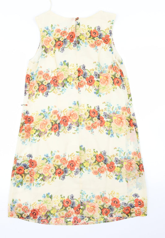 Atmosphere Womens Beige Floral Polyester A-Line Size 8 Round Neck Button