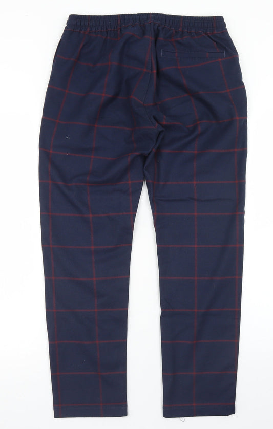 Topman Womens Blue Plaid Polyester Trousers Size 32 in L32 in Regular Drawstring