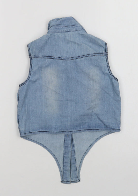 Miss E-vie Girls Blue Cotton Basic Button-Up Size 7 Years Collared Button