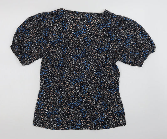 Kaffe Womens Blue Floral Polyester Basic Blouse Size 8 V-Neck