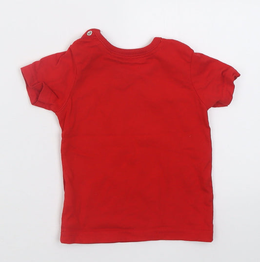George Boys Red Cotton Basic T-Shirt Size 6-9 Months Crew Neck Button - super fast