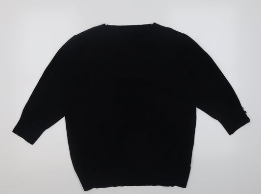 EWM Womens Black Square Neck Polyamide Pullover Jumper Size 18