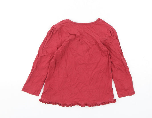 George Girls Red Cotton Basic T-Shirt Size 18-24 Months Round Neck Pullover