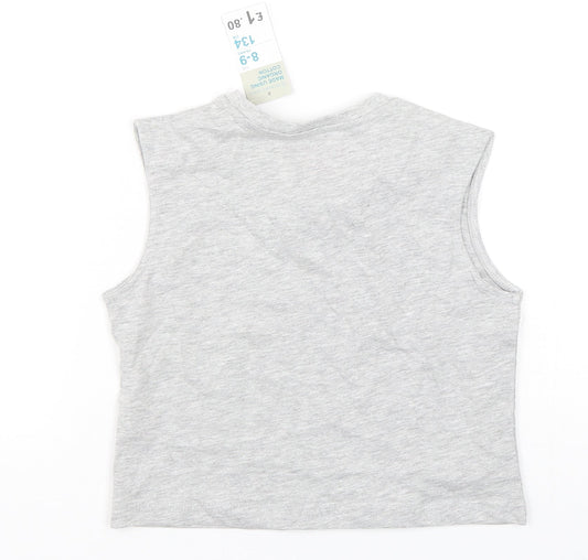 Primark Girls Grey Cotton Basic Tank Size 8-9 Years Round Neck Pullover