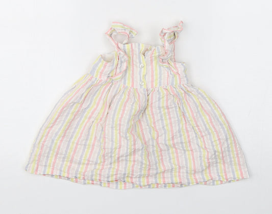 Tatty Teddy Girls Multicoloured Striped Cotton A-Line Size 12-18 Months Round Neck