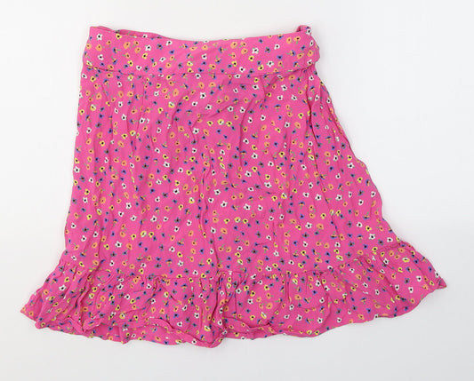 River Island Womens Pink Floral Viscose Mini Skirt Size 8 Button