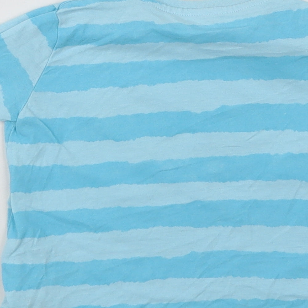Dunnes Stores Baby Blue Striped Cotton Basic T-Shirt Size 18-24 Months Crew Neck - Change The World