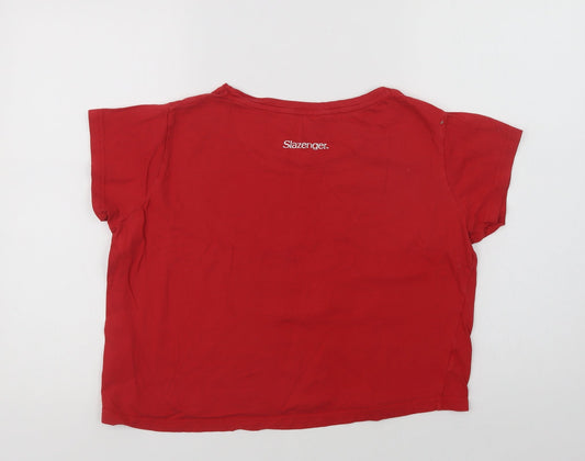 Slaz Womens Red Cotton Cropped T-Shirt Size 14 Crew Neck