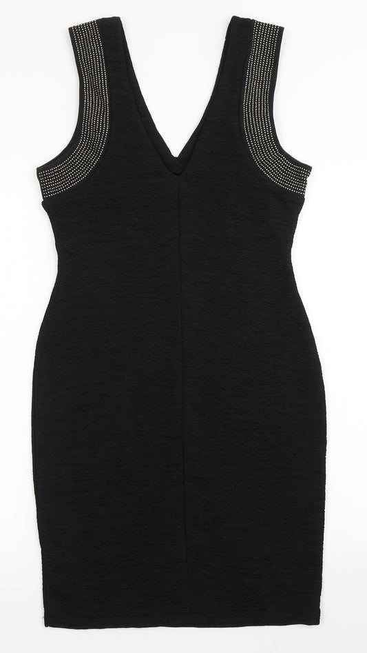 H&M Womens Black Polyester Bodycon Size S V-Neck Pullover