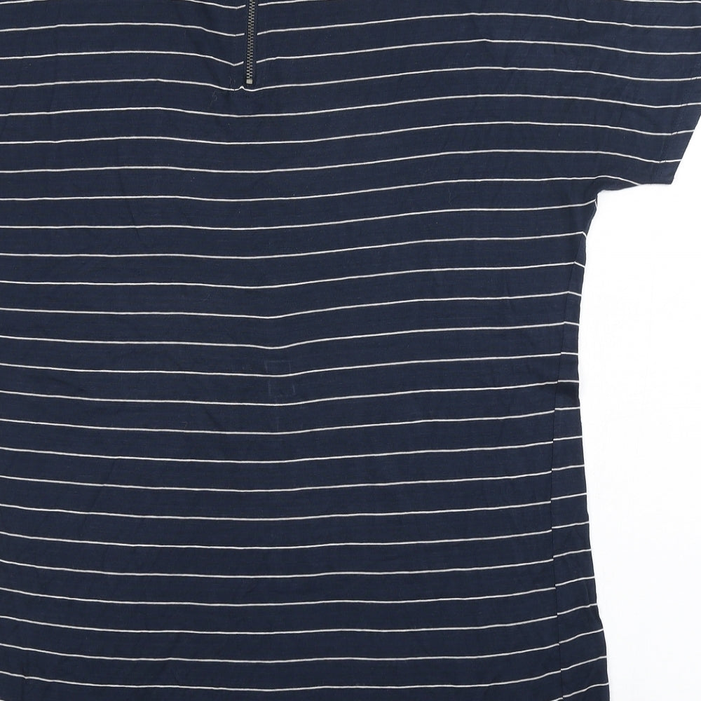 ITEMS` Womens Blue Striped Viscose Basic T-Shirt Size S Roll Neck