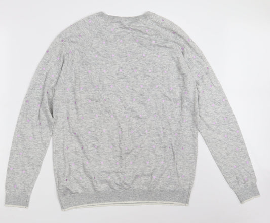 Maine Womens Grey Crew Neck Polka Dot Polyester Pullover Jumper Size 18