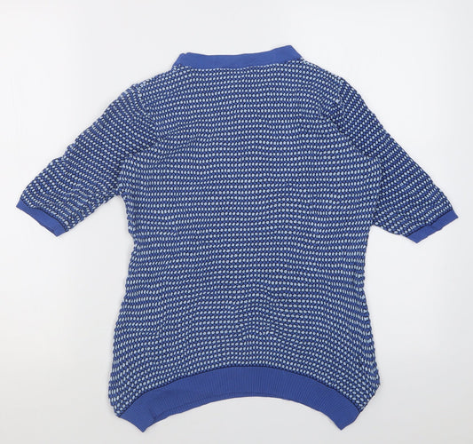 Savida Womens Blue Crew Neck Geometric Viscose Pullover Jumper Size M