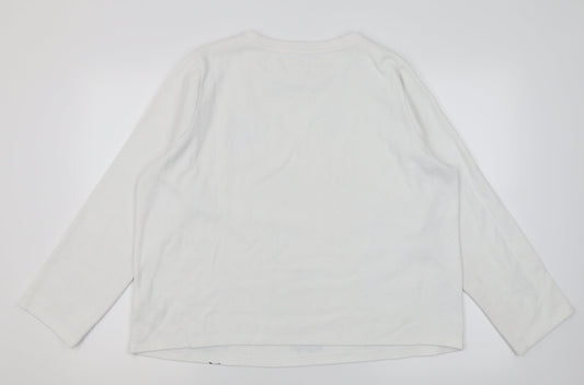 Marks and Spencer Womens White Crew Neck Floral Polyester Pullover Jumper Size 16