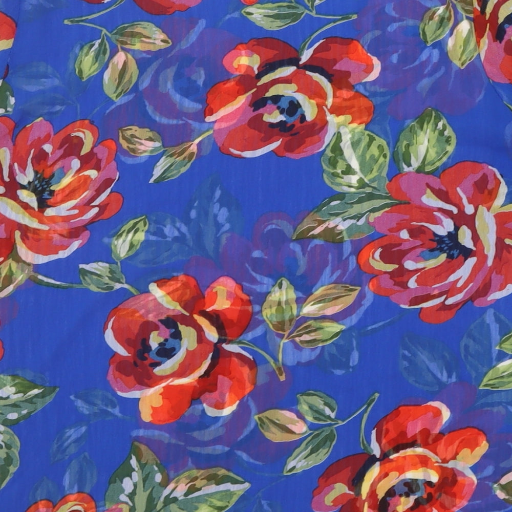 Papaya Womens Blue Floral Polyester Basic Blouse Size 10 Crew Neck