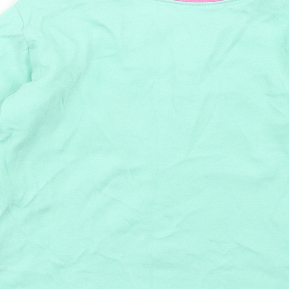 Brand and care label for Dunnes Stores girls’ green cotton basic t-shirt, size 2-3, years crew neck - rainbow