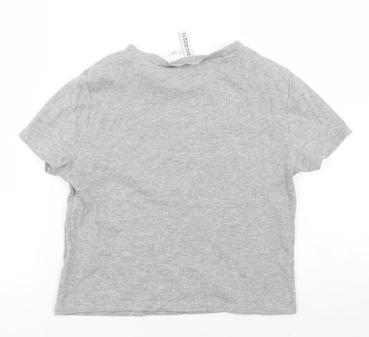 Divided Womens Grey Cotton Cropped T-Shirt Size L Crew Neck