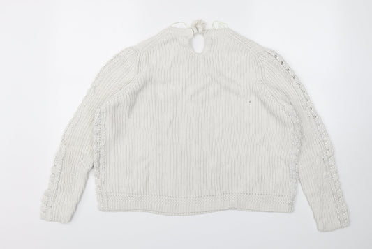 Marks and Spencer Womens White Round Neck Cotton Pullover Jumper Size XL