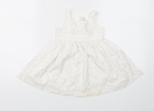 E-vie Girls White Cotton A-Line Size 12-18 Months Square Neck