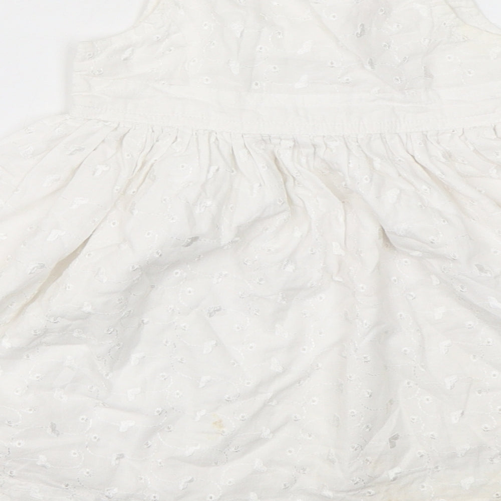 E-vie Girls White Cotton A-Line Size 12-18 Months Square Neck