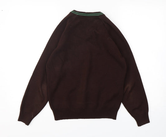 Hunter Boys Brown V-Neck Acrylic Pullover Jumper Size S Pullover