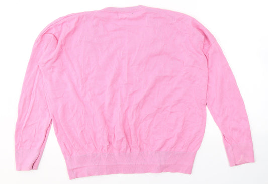 Dunnes Stores Womens Pink V-Neck Cotton Pullover Jumper Size L