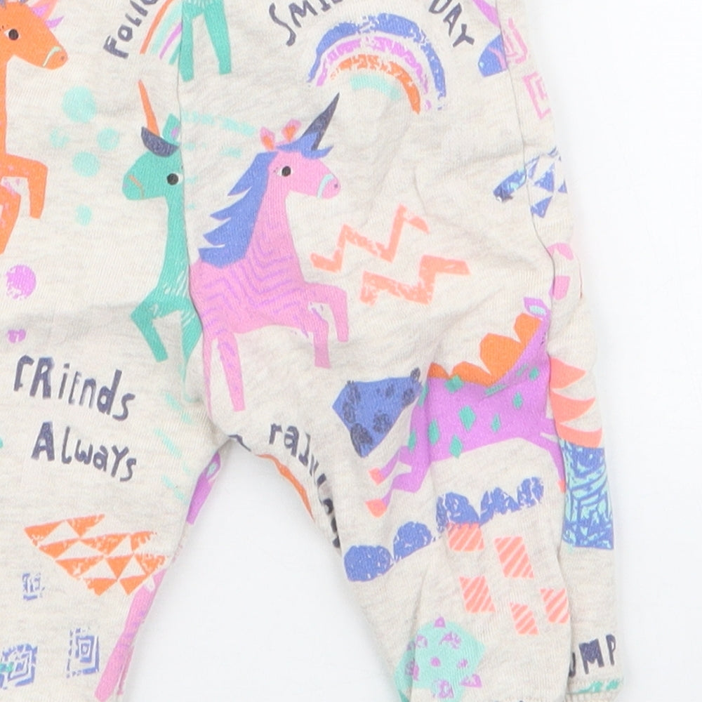 NEXT Girls Ivory Geometric Cotton Jogger Trousers Size 3-6 Months Drawstring - Unicorns