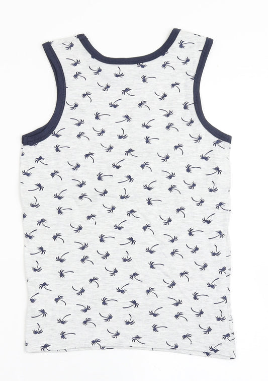 Rebel Boys Grey Cotton Basic Tank Size 7-8 Years Round Neck Pullover - Palm Trees