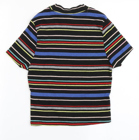 New Look Girls Black Striped Polyester Basic T-Shirt Size 12-13 Years Round Neck Pullover
