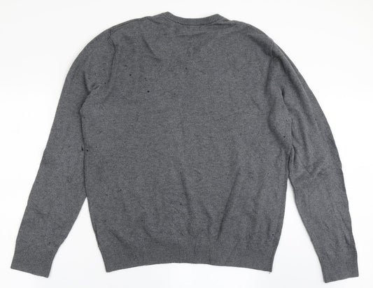 Gap Mens Grey V-Neck Cotton Pullover Jumper Size L
