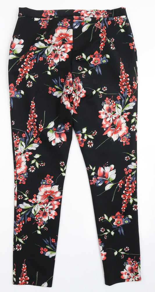 Moda Womens Black Floral Polyester Trousers Size 10 L29 in Regular Zip - Flowers