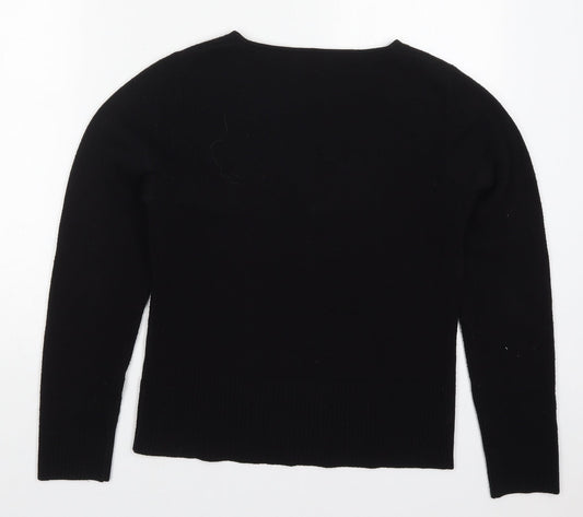 Internacionale Womens Black V-Neck Acrylic Pullover Jumper Size 14