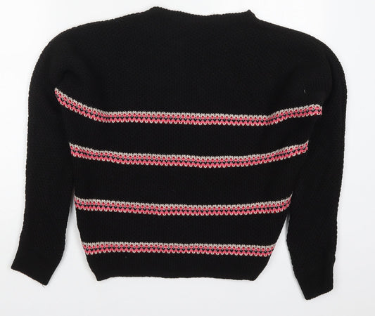 Select Womens Black Round Neck Striped Acrylic Pullover Jumper Size 8