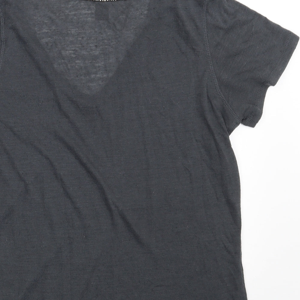 H&M Womens Grey Polyester Basic T-Shirt Size S V-Neck