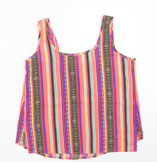 Chemistry Womens Multicoloured Striped Polyester Camisole Tank Size 10 Scoop Neck