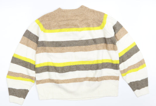 Marks and Spencer Womens Multicoloured Round Neck Striped Acrylic Pullover Jumper Size L